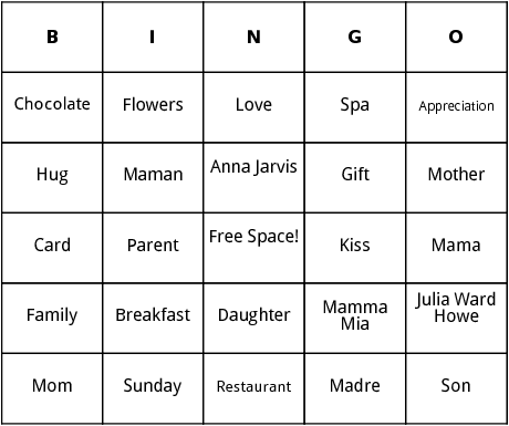 mother's day bingo