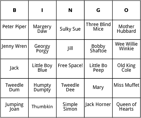 mother goose rhymes bingo