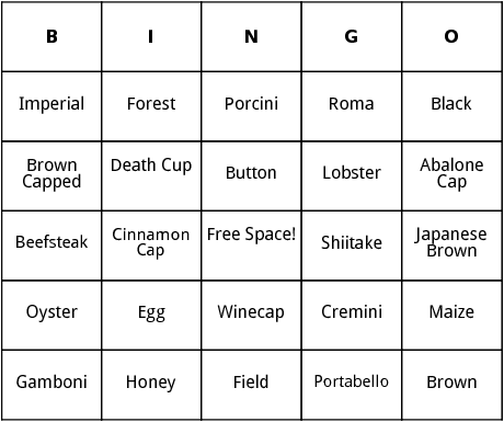 mushrooms bingo