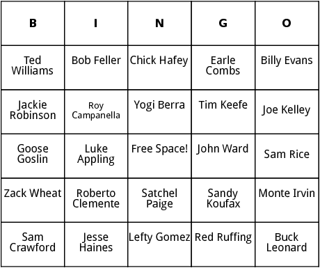 national baseball hall of fame 2 bingo