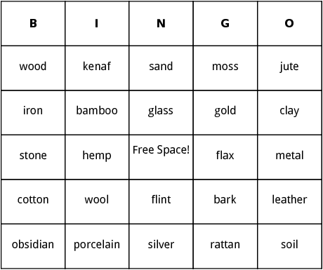 natural materials bingo