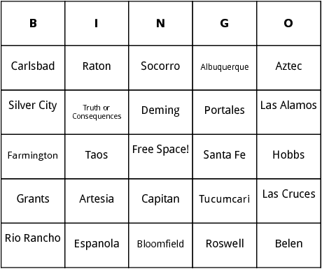 new mexico cities bingo