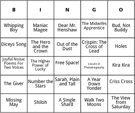 newberry medal winners bingo