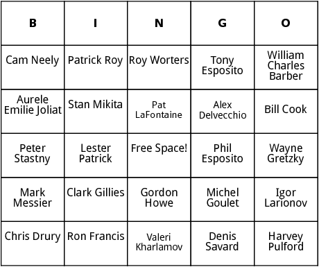 nhl players bingo 