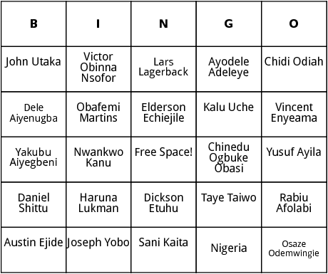 nigerian world cup players bingo