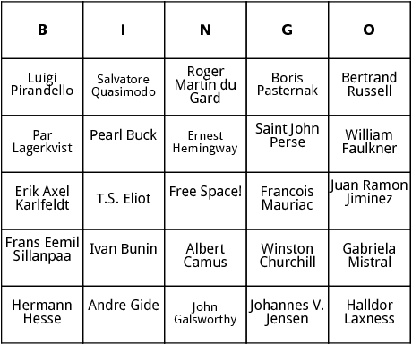 nobel prize winners 1931-1960 bingo