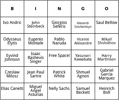 nobel prize winners 1961-1983 bingo