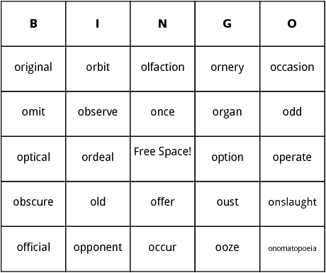 o words bingo