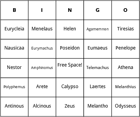 odyssey characters bingo