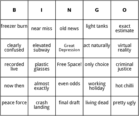 oxymorons bingo