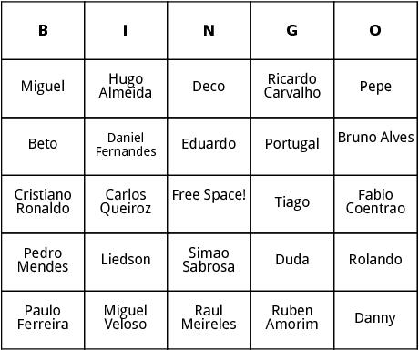 portuguese world cup players bingo