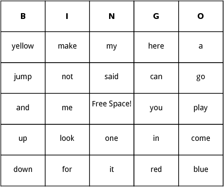 preschool sight words bingo