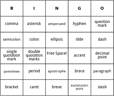 punctuation marks bingo 