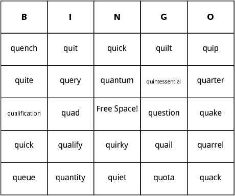 q words bingo 