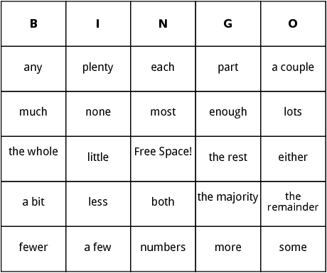 quantifiers bingo