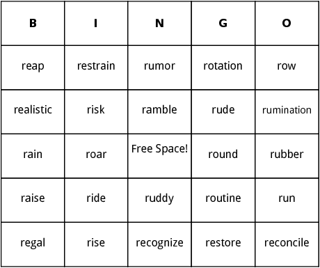 r words bingo
