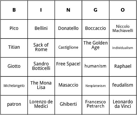 renaissance bingo