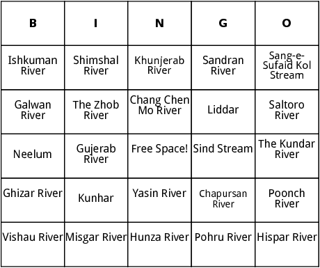 rivers of pakistan bingo 