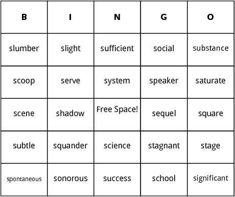 s words bingo