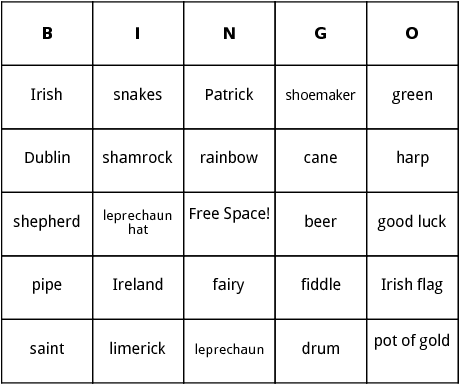 saint patricks day bingo