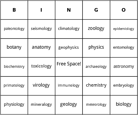 scientific studies bingo