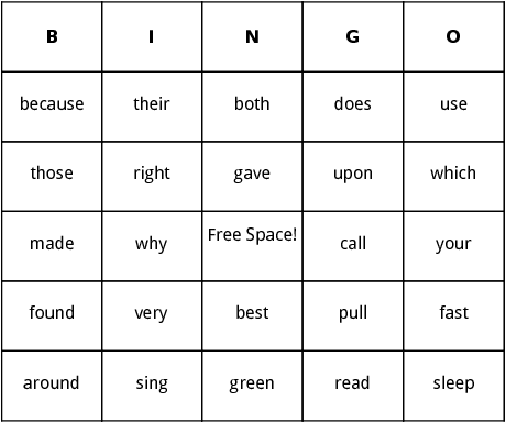 Grade Dolch Bingo Second grade by Template Sight Card Bingo Words second  worksheets word sight