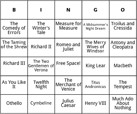 shakespeare plays bingo 