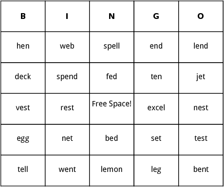 short e bingo