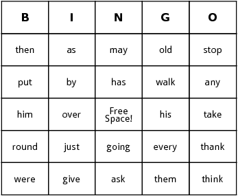 sight word bingo