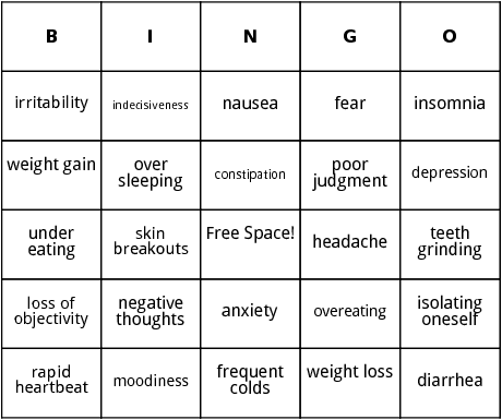 signs of stress bingo