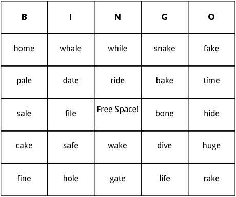 silent e bingo