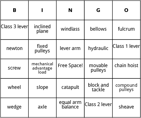 simple machine bingo
