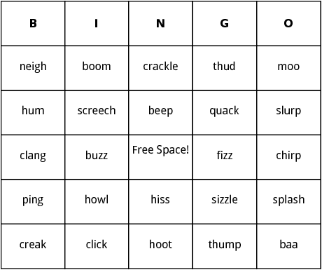 sound imitation bingo