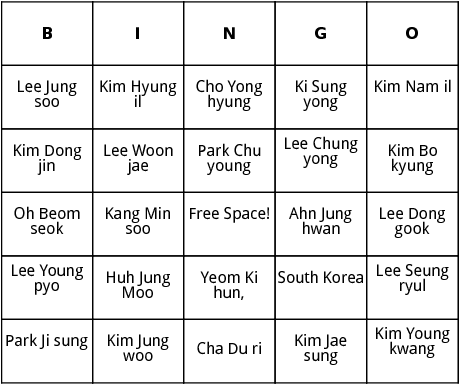 south korean world cup players bingo