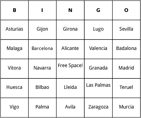 spanish cities bingo