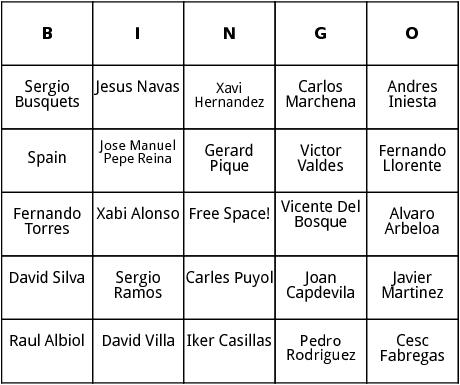 spanish world cup players bingo