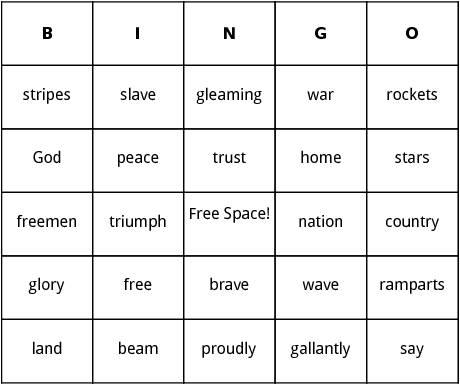 star bangled banner bingo 