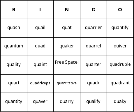 starts with qu bingo