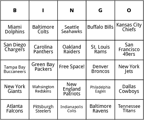 super bowl teams bingo