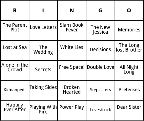 sweet valley high titles bingo