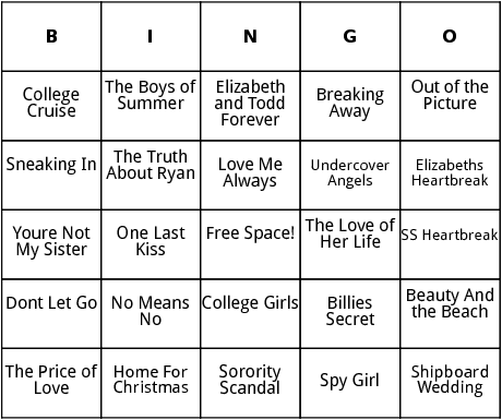 sweet valley university titles bingo