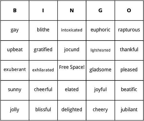 synonyms for happy bingo