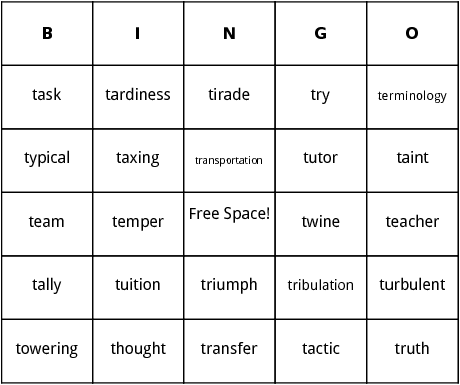 t words bingo