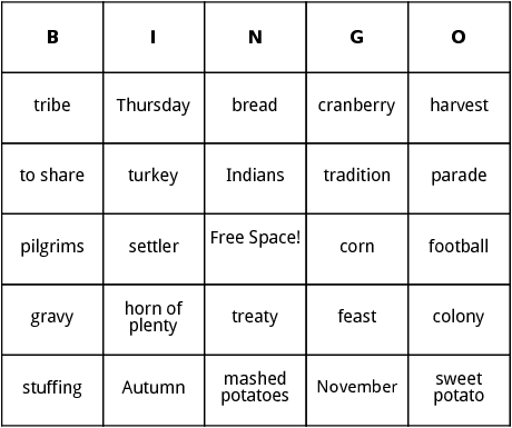 thanksgiving day bingo