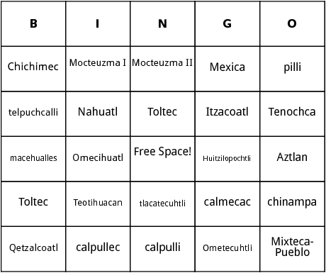 the aztecs bingo 