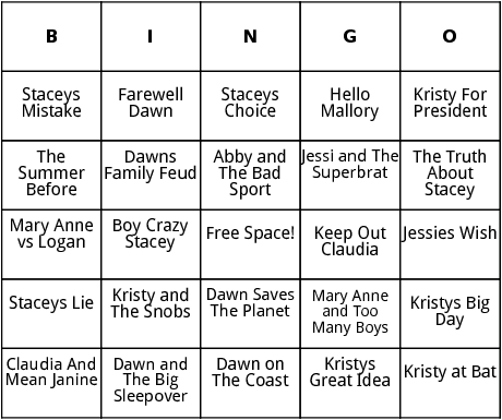 the baby sitters club series bingo