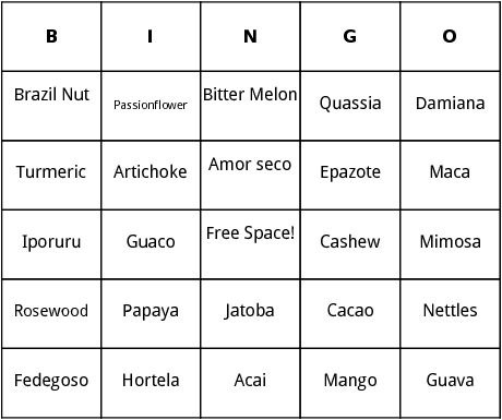 tropical plants bingo