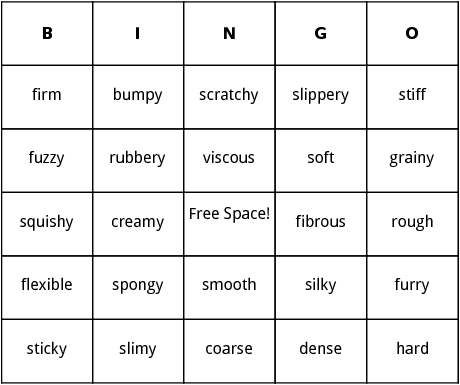 types of textures bingo