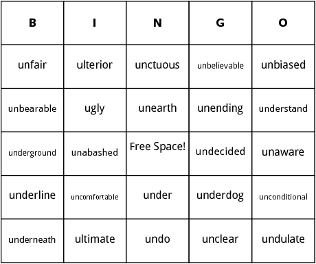 u words bingo
