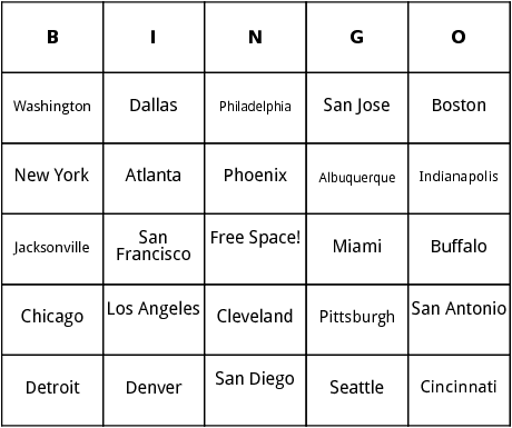 u.s. cities bingo